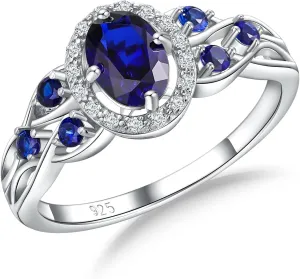 Aquamarine/Amethyst/Emerald/Sapphire/Ruby Engagement Ring for Women, 925 Sterling Silver Celtic Knot Ring Moissanite Inlaid Oval Shaped Birthstone Gemstone Cocktail Statement Rings