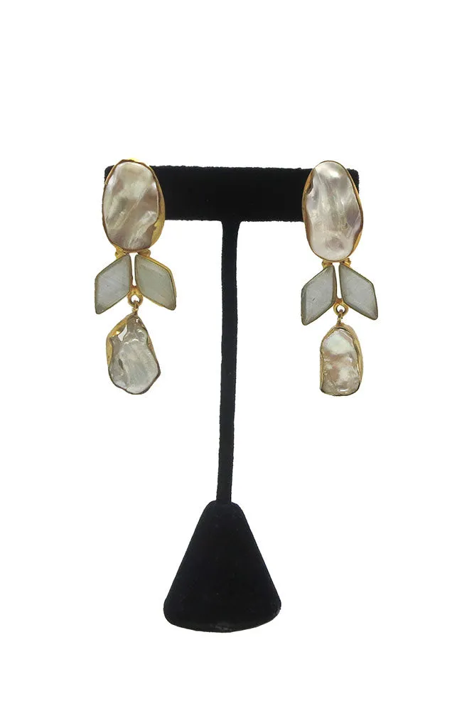 Aretes Piedra Con Perla Earrings