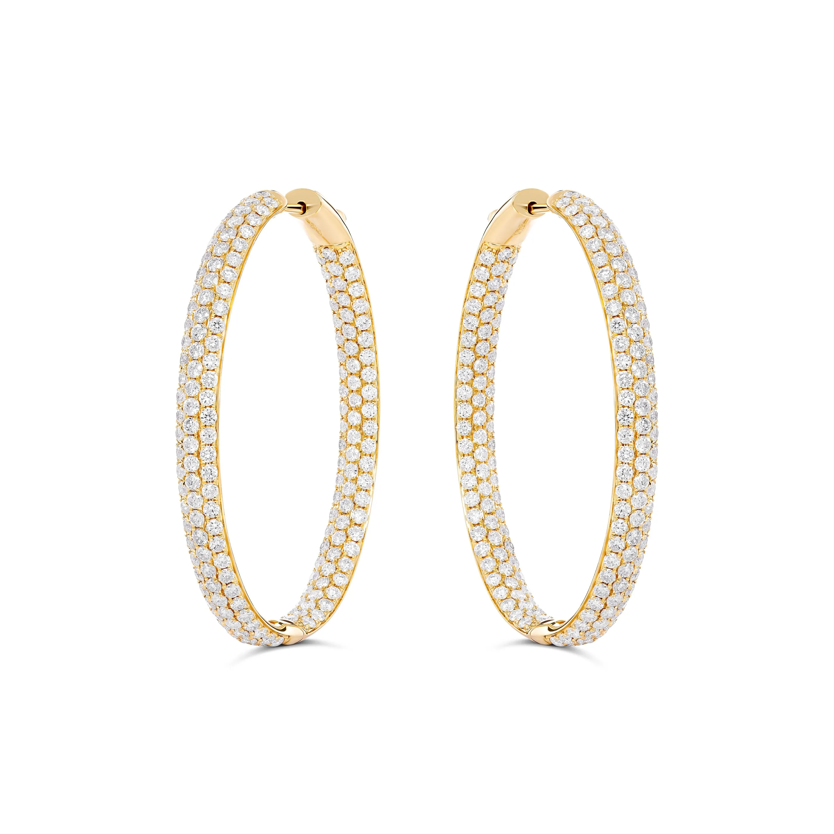 Artisan Pavé Oval Hoop Earrings | 18K White Gold