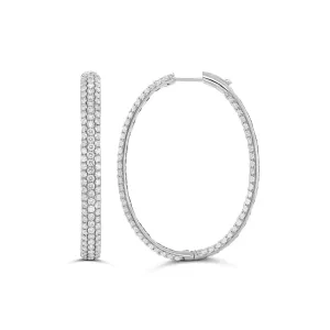 Artisan Pavé Oval Hoop Earrings | 18K White Gold