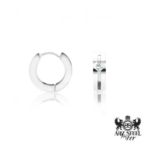 ARZ STEEL CZ STONE HUGGIES EARRINGS  - SILVER