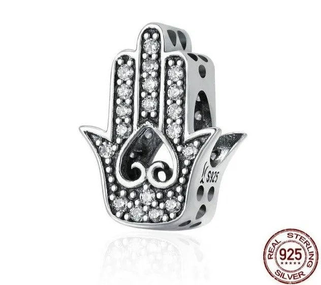 Authentic 925 Sterling Silver Good Luck Hand Of Fatima Charms fit Women Bracelets & Necklaces DIY Silver jewelry