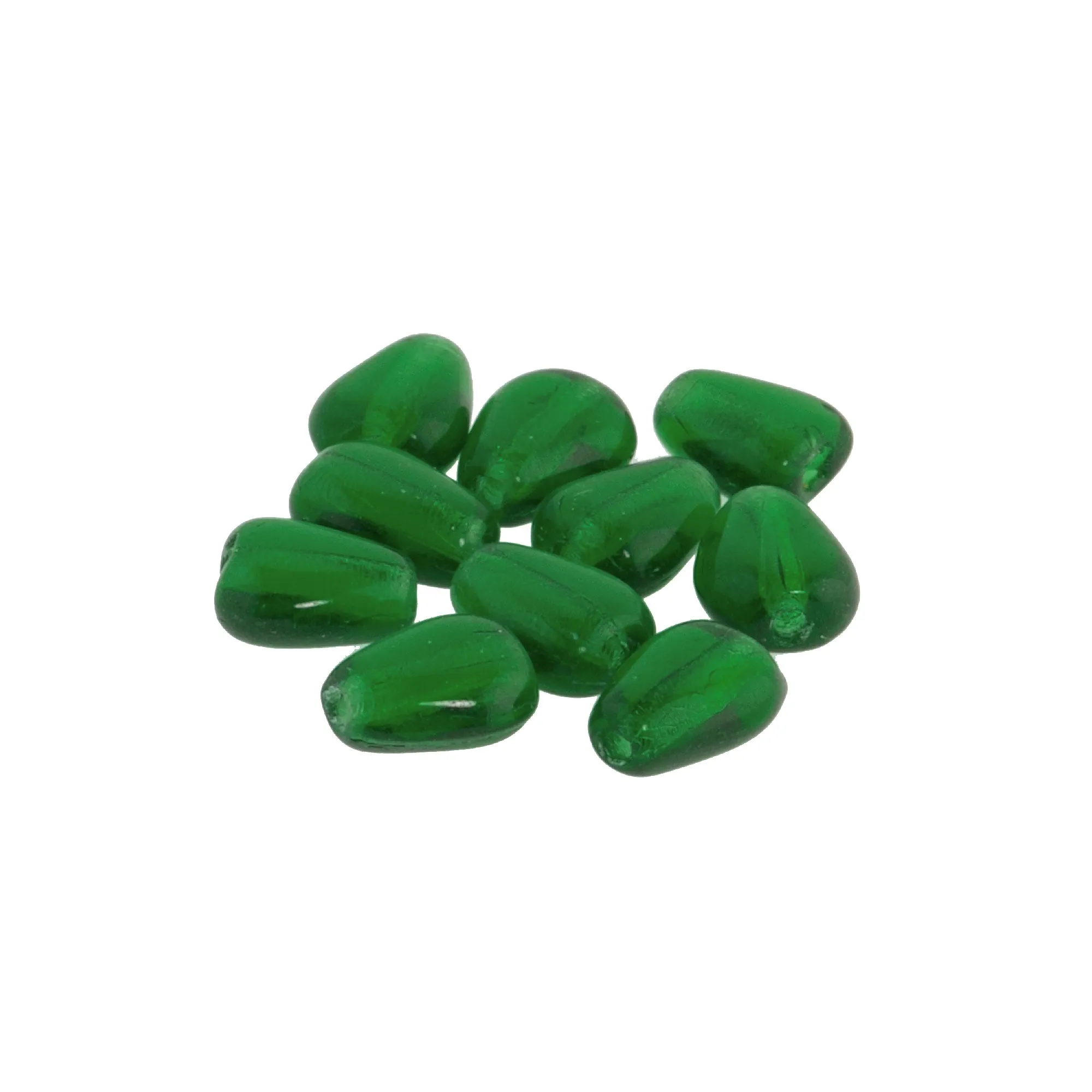 b11-gr-0843-Vintage Czech emerald green flat teardrop. 6x4mm. Pkg of 25