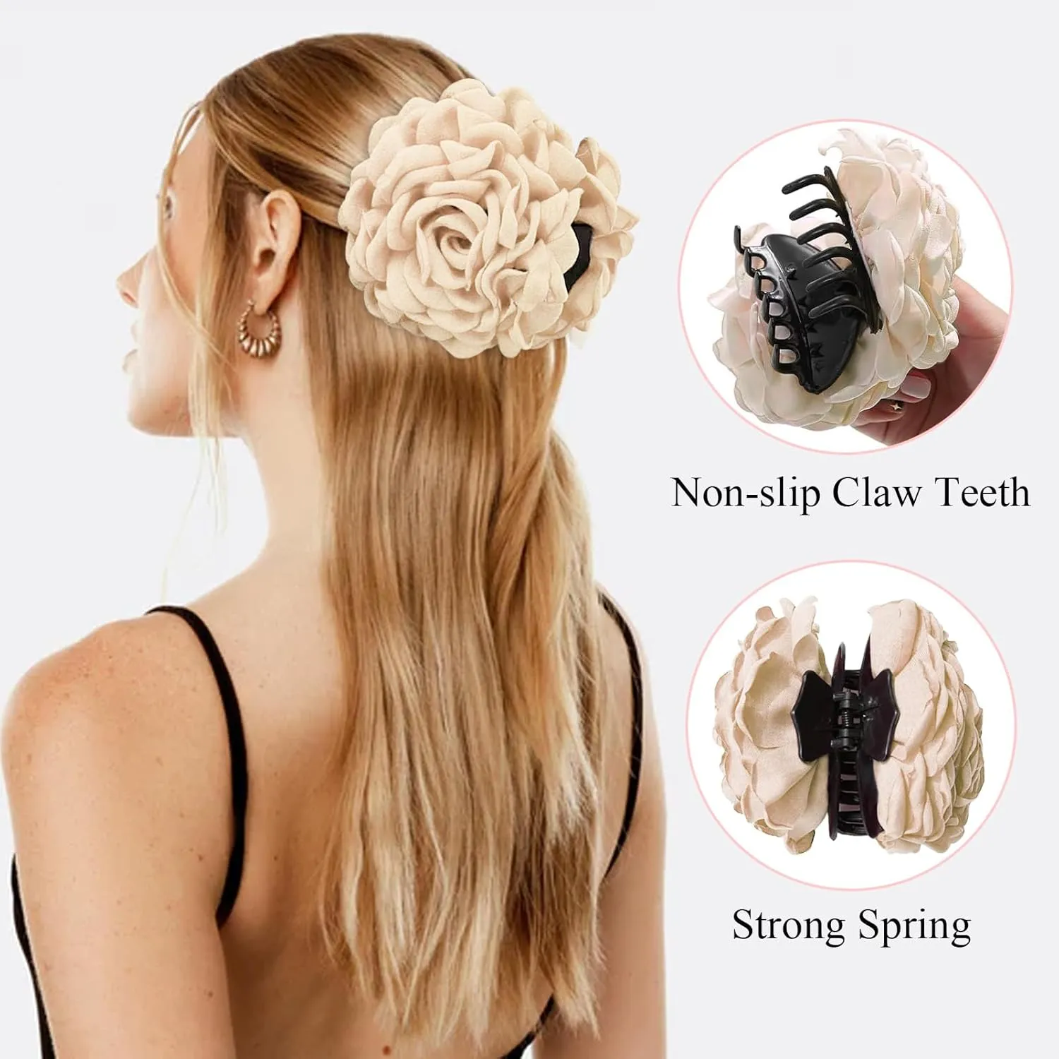 Babalet 2PCS Hair Clips for Women Large Rose Flower Hair Claw Clips for Thick Thin Long Hair Cute Hair Accessories(HotPink,Pink)