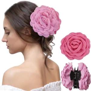 Babalet 2PCS Hair Clips for Women Large Rose Flower Hair Claw Clips for Thick Thin Long Hair Cute Hair Accessories(HotPink,Pink)