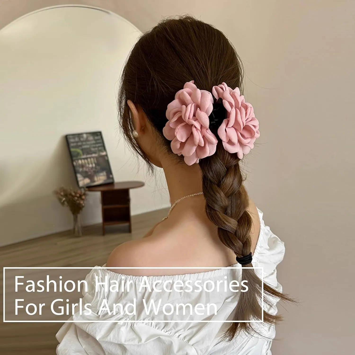 Babalet 2PCS Hair Clips for Women Large Rose Flower Hair Claw Clips for Thick Thin Long Hair Cute Hair Accessories(HotPink,Pink)