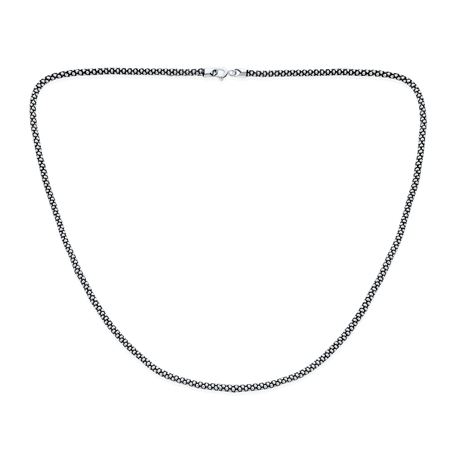 Bali Style Thin Sterling Silver Coreana Black Popcorn Chain Necklace 3MM