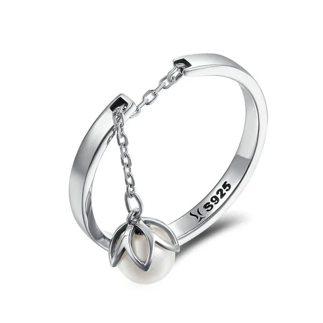 BAMOER Genuine 925 Sterling Silver Tears Of Flowers Dangle Open Finger Rings for Women Luxury Sterling Silver Jewelry SCR165