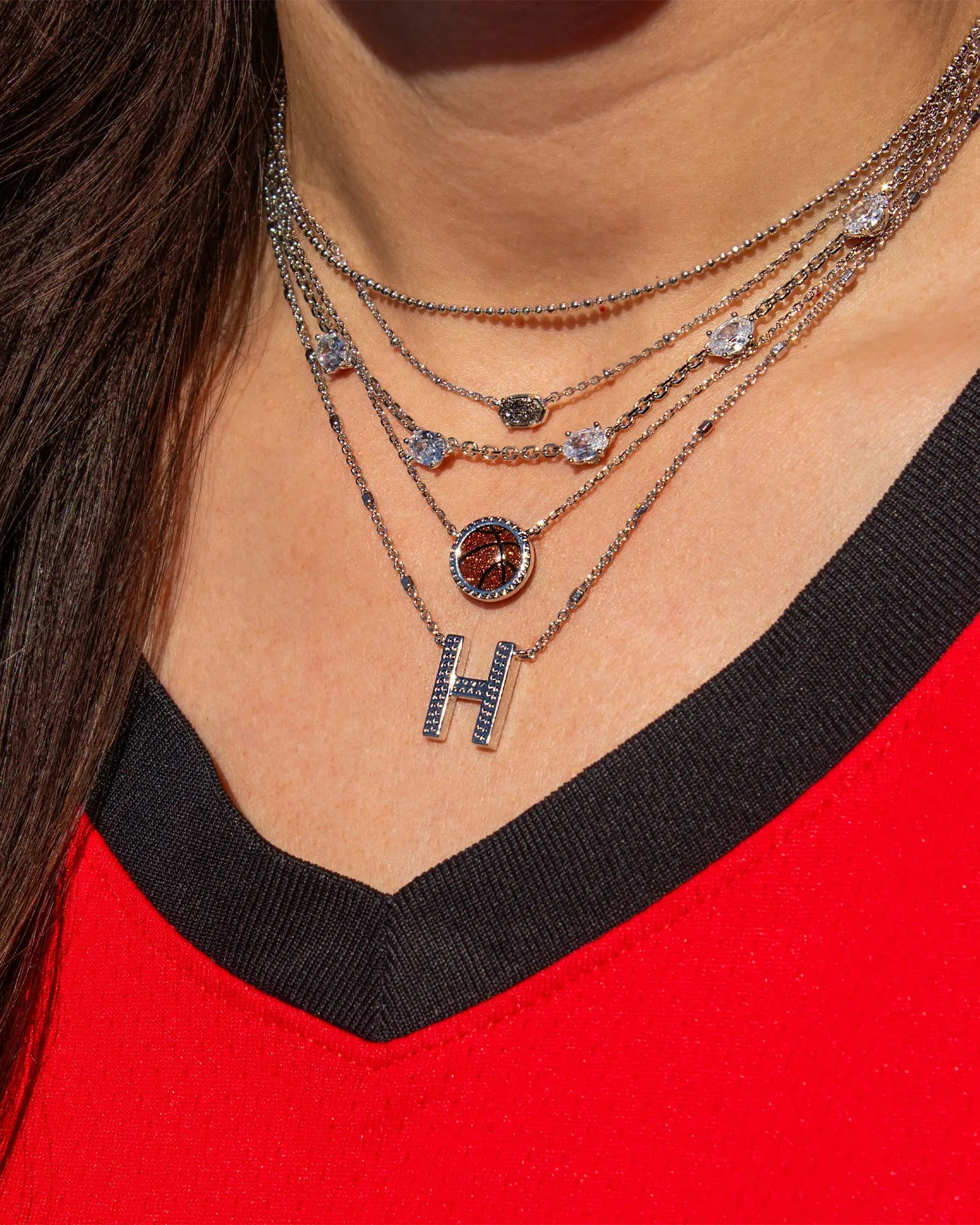 Basketball Short Pendant Necklace in Orange Goldstone (Silver or Gold)
