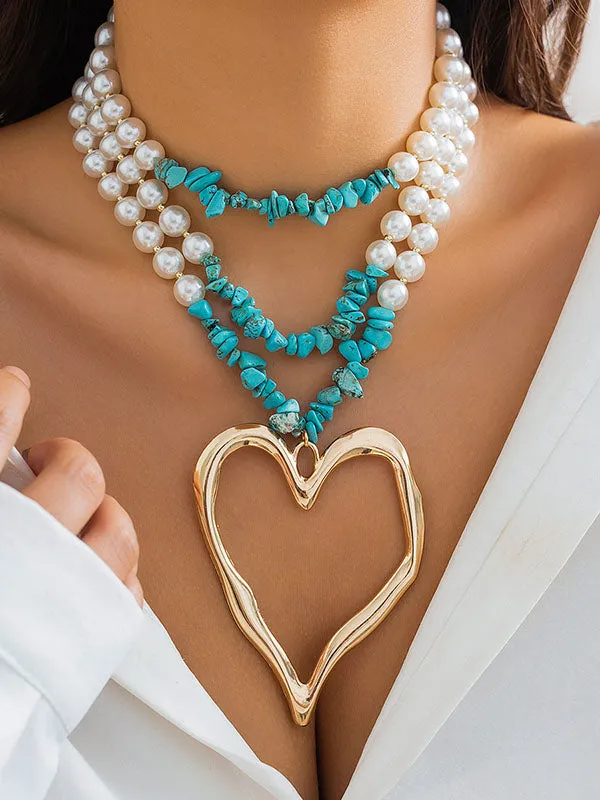 Beaded Contrast Color Heart Shape Necklaces Accessories Dainty Necklace