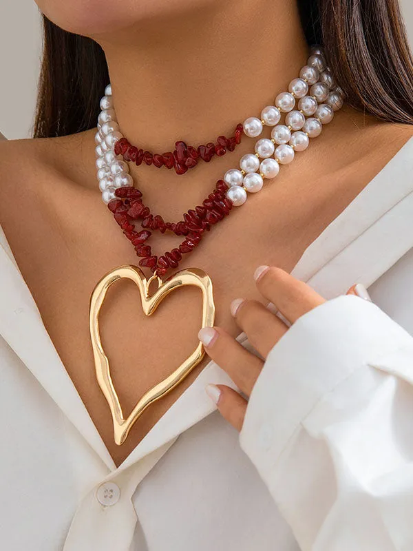 Beaded Contrast Color Heart Shape Necklaces Accessories Dainty Necklace