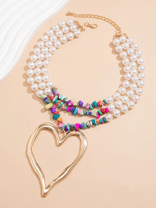 Beaded Contrast Color Heart Shape Necklaces Accessories Dainty Necklace