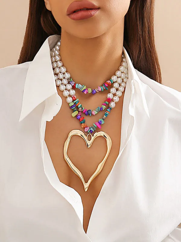 Beaded Contrast Color Heart Shape Necklaces Accessories Dainty Necklace