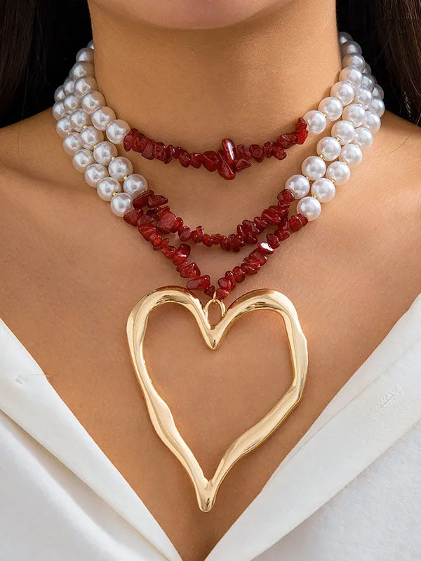 Beaded Contrast Color Heart Shape Necklaces Accessories Dainty Necklace