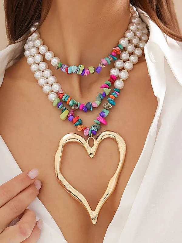 Beaded Contrast Color Heart Shape Necklaces Accessories Dainty Necklace