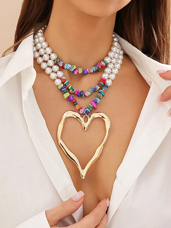 Beaded Contrast Color Heart Shape Necklaces Accessories Dainty Necklace