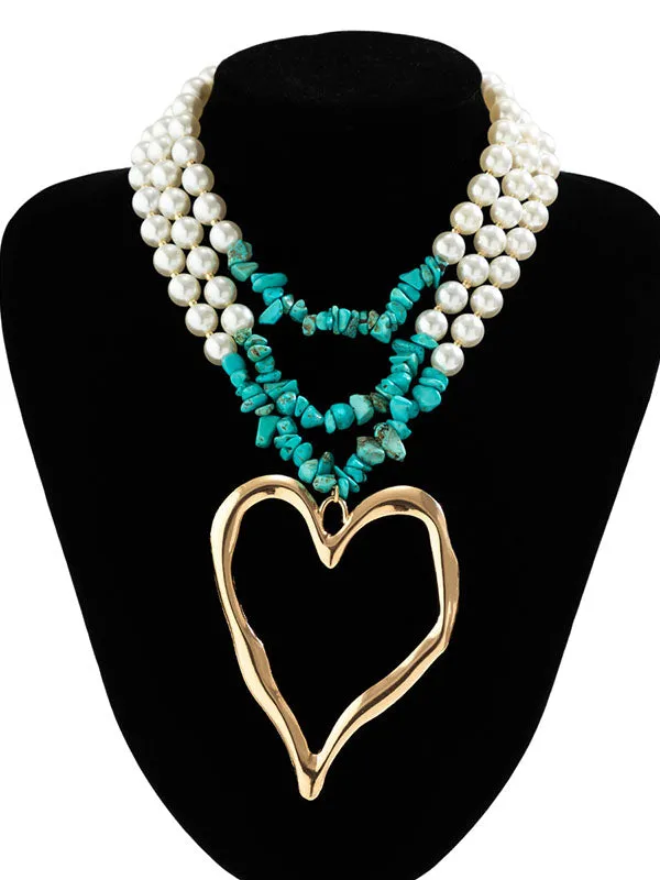 Beaded Contrast Color Heart Shape Necklaces Accessories Dainty Necklace