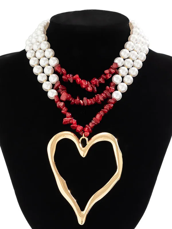 Beaded Contrast Color Heart Shape Necklaces Accessories Dainty Necklace