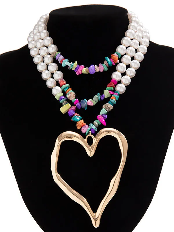 Beaded Contrast Color Heart Shape Necklaces Accessories Dainty Necklace