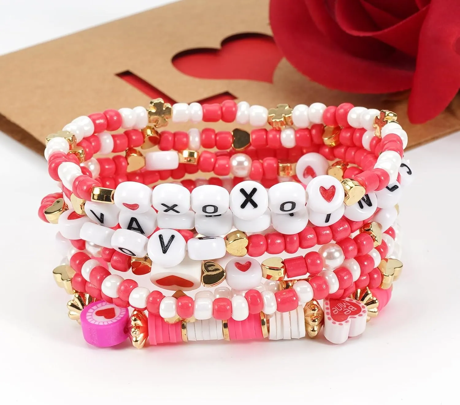 Beaded Stretch Bracelet Set for Women, Stackable Layered Design Bracelet