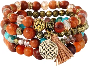 Beaded Stretch Bracelets Set for Women Stack Boho Crystal Gold Bead Bracelet Set Heart Charm Bracelet Bohemian Summer Beach Bracelets Jewelry