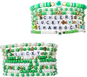 Beaded Stretch Bracelets Sets St Patrick's Day Green Beaded Charm Stretch Bracelets Handmade Irish Bracelet St Patrick's Day Accessories
