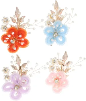 Beaupretty 4pcs Handmade Flower Hair Clips with Faux Pearls Elegant Wedding Hair Accessories for Brides and Bridesmaids for Special Occasions and Daily Wear