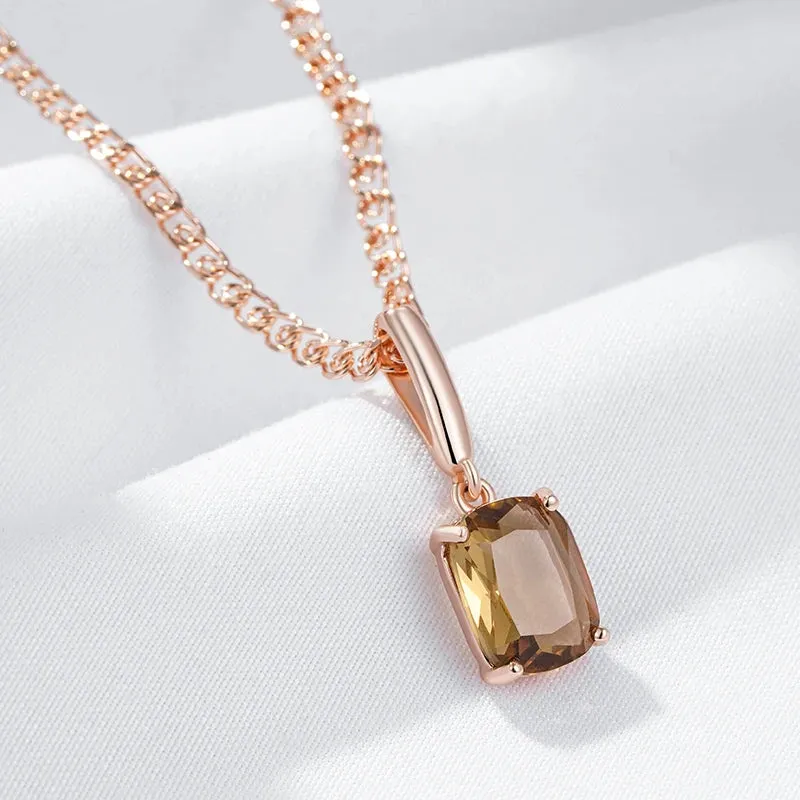 Beautiful Square Brown Rolled 14K Rose Gold AAA Zircon Crystal Necklace for Women - High Quality Jewellery