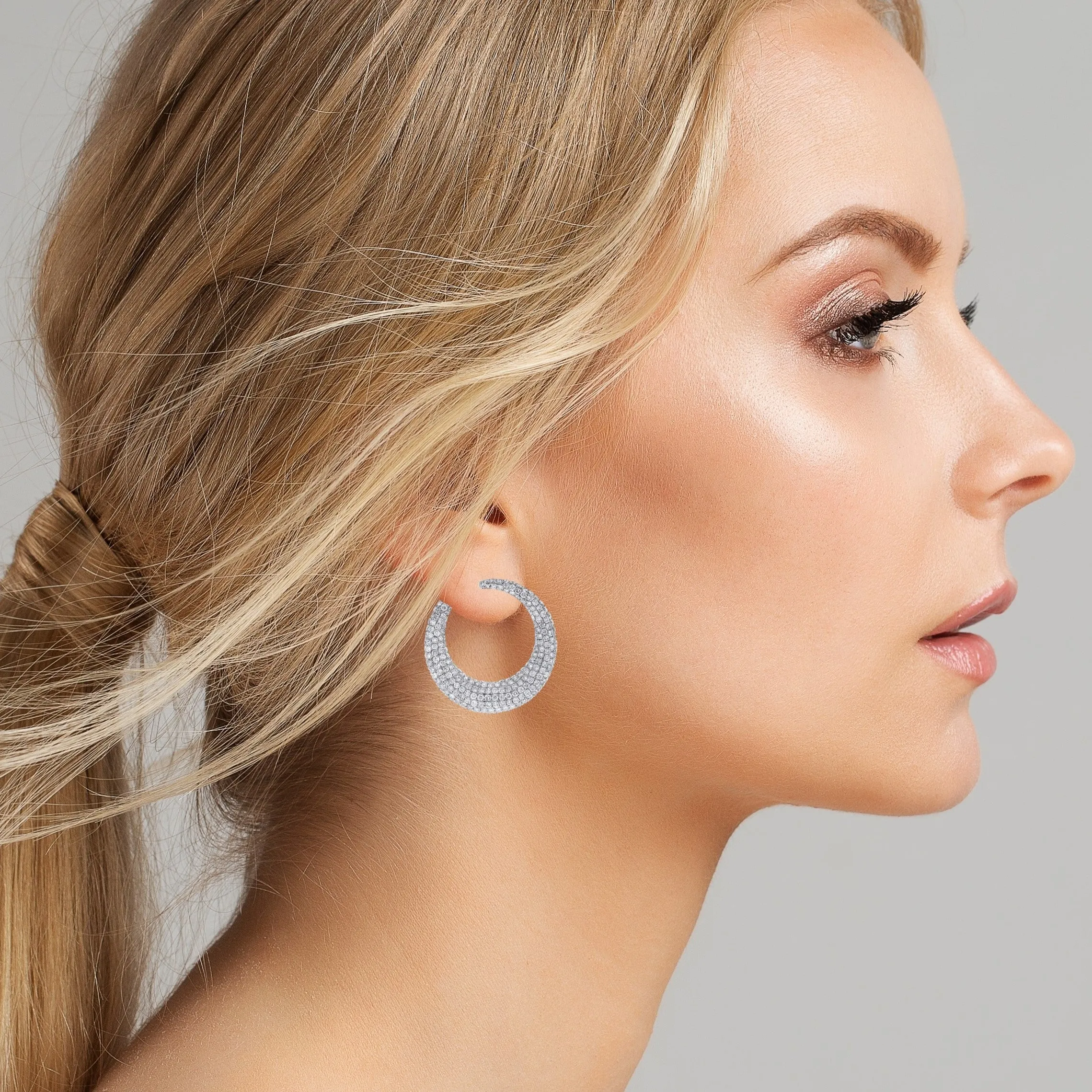 Beauvince Crescent Moon Diamond Earrings (6.24 ct Diamonds) in White Gold