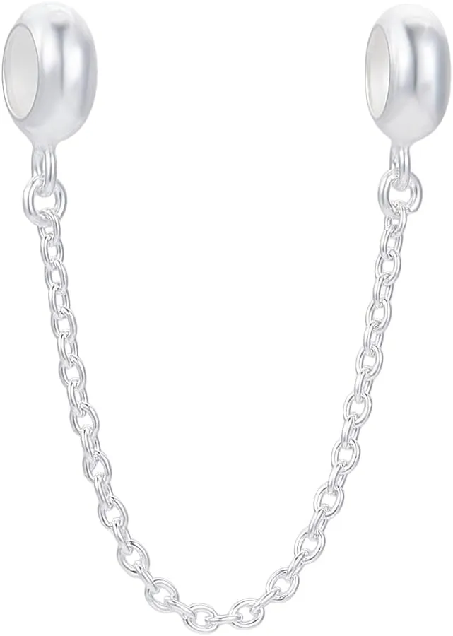 BENECREAT 925 Sterling Silver Safety Chain, Bracelets Dangle Pendant Bead Charm, 2.8inch Long Chain Extenders for European Charm Bracelets