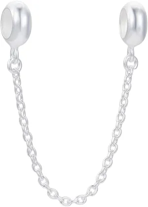 BENECREAT 925 Sterling Silver Safety Chain, Bracelets Dangle Pendant Bead Charm, 2.8inch Long Chain Extenders for European Charm Bracelets