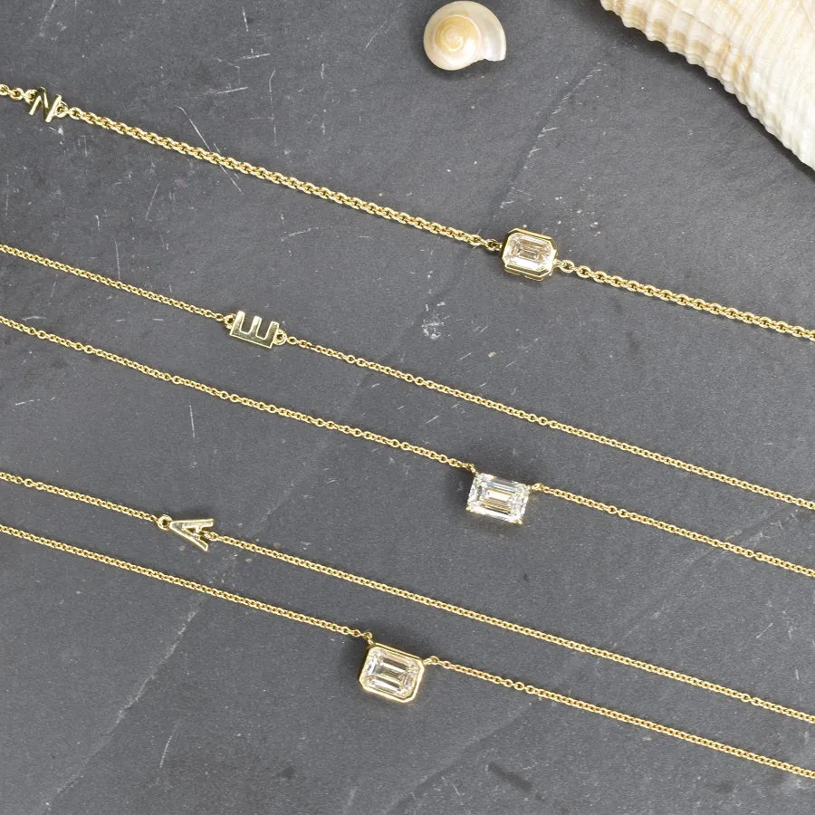 Bezel Set Emerald Cut Diamond Necklace
