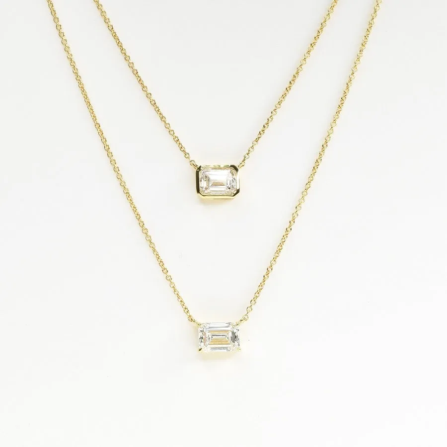 Bezel Set Emerald Cut Diamond Necklace