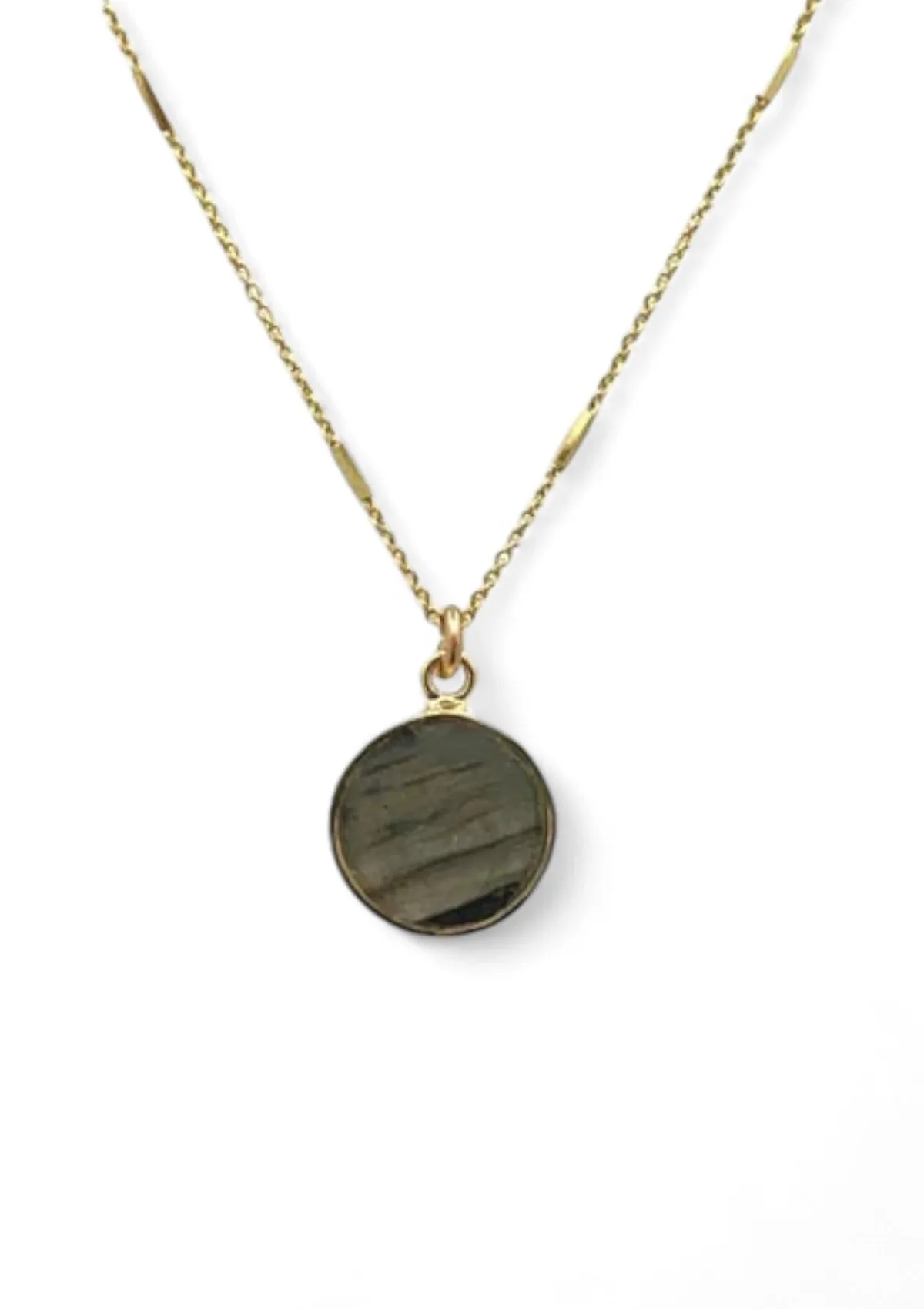 Bezel Set Round Labradorite Necklace