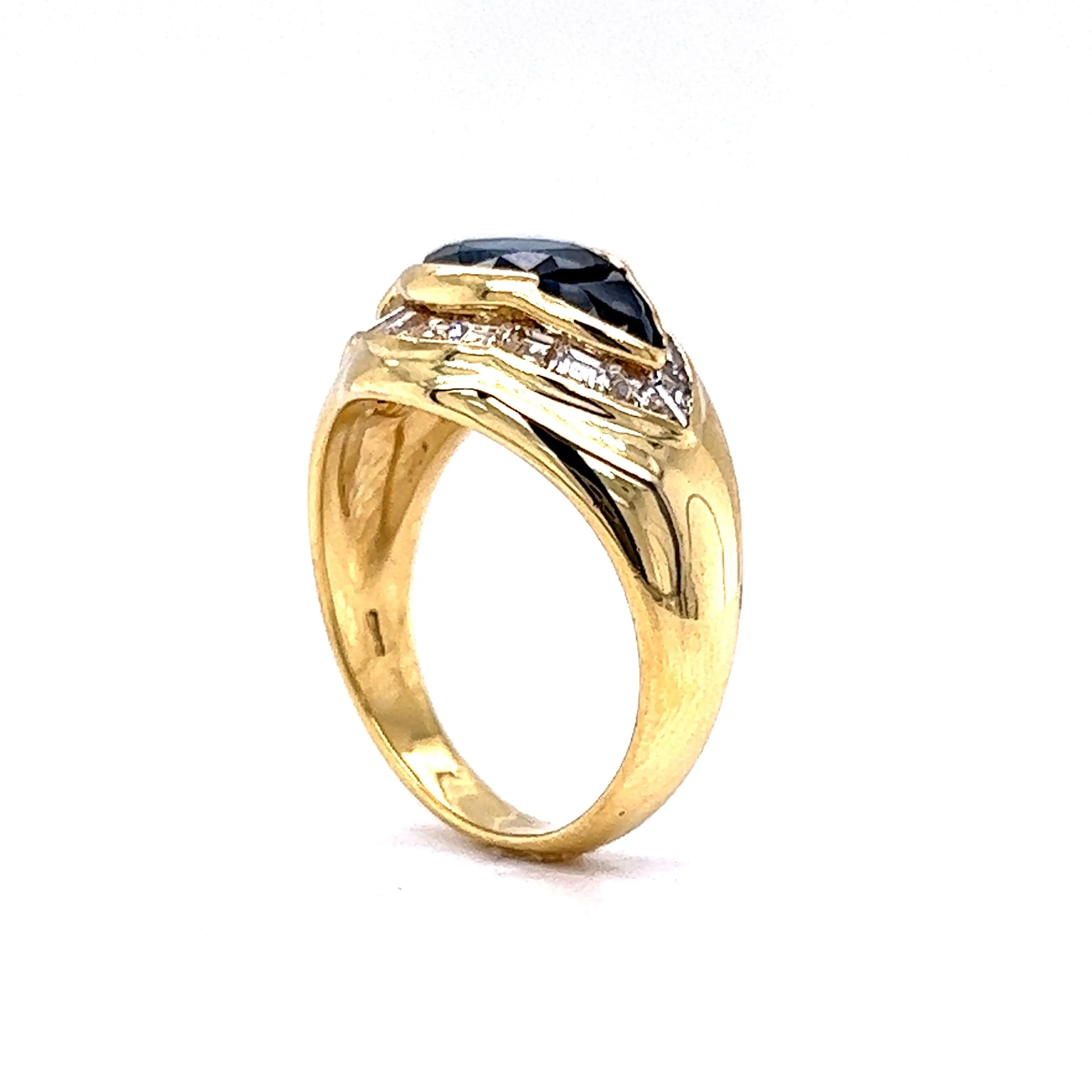 Bezel Set Sapphire & Diamond Cocktail Ring in 18k Yellow Gold