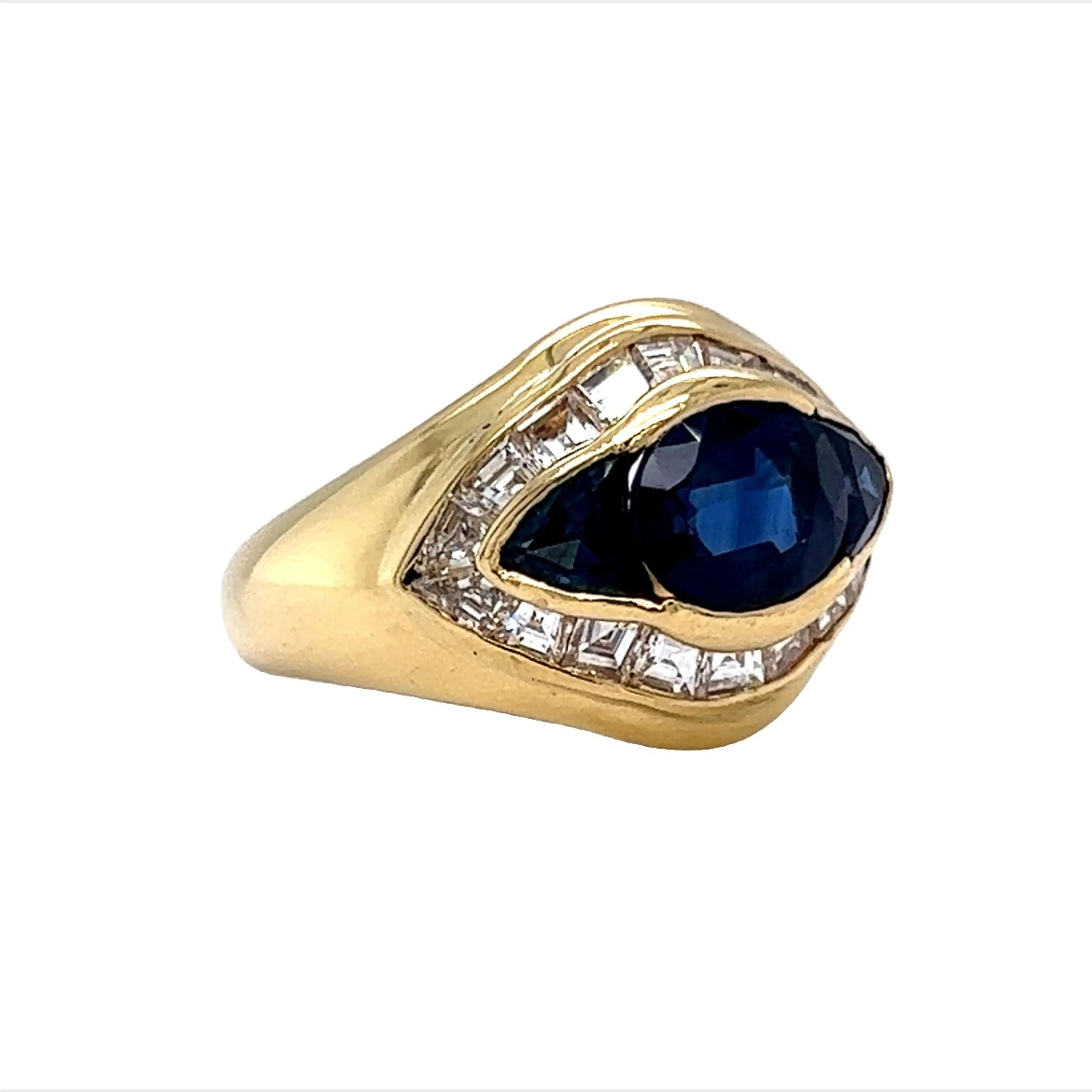Bezel Set Sapphire & Diamond Cocktail Ring in 18k Yellow Gold