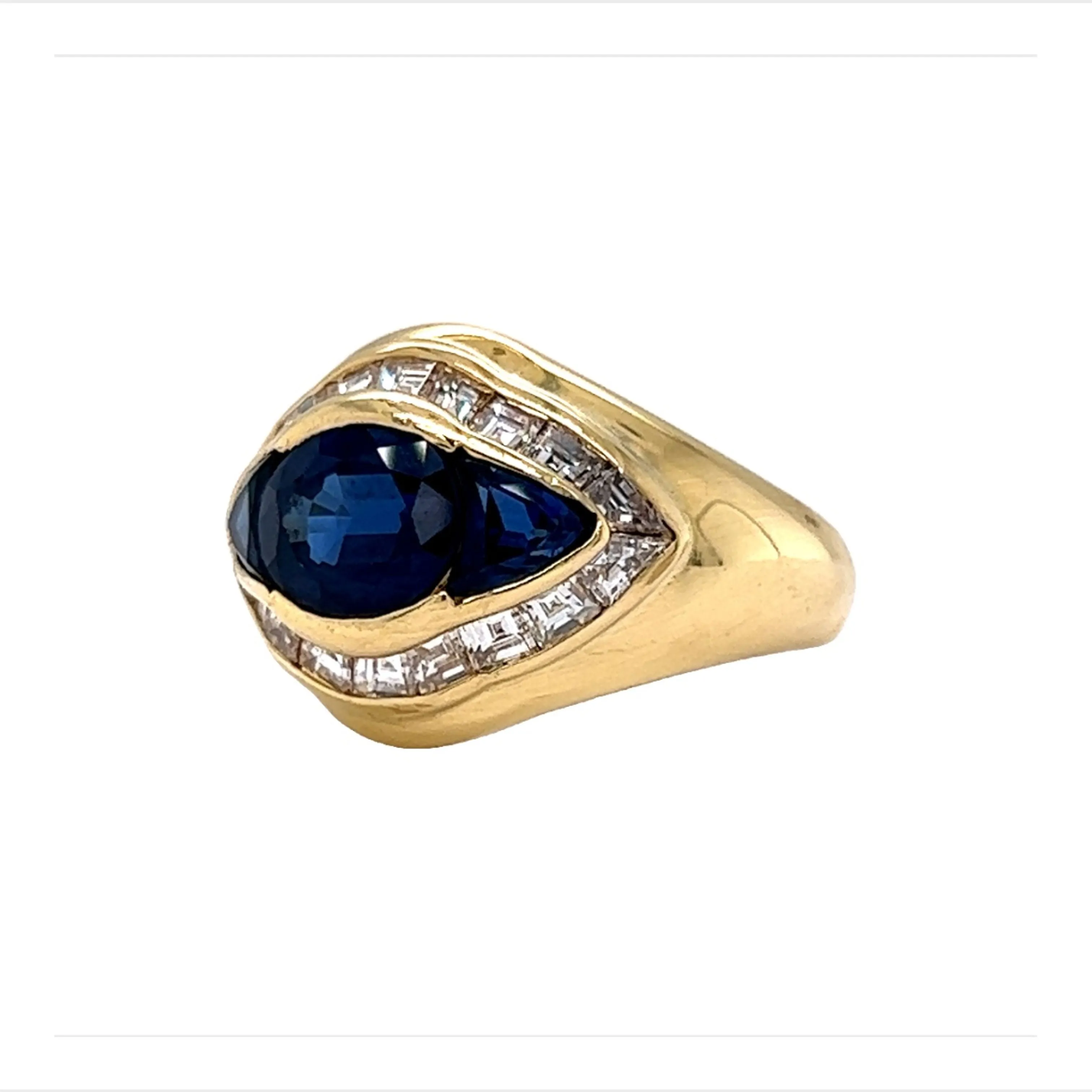 Bezel Set Sapphire & Diamond Cocktail Ring in 18k Yellow Gold