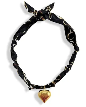 Black & Gold Heart Scarf Bandana Necklace