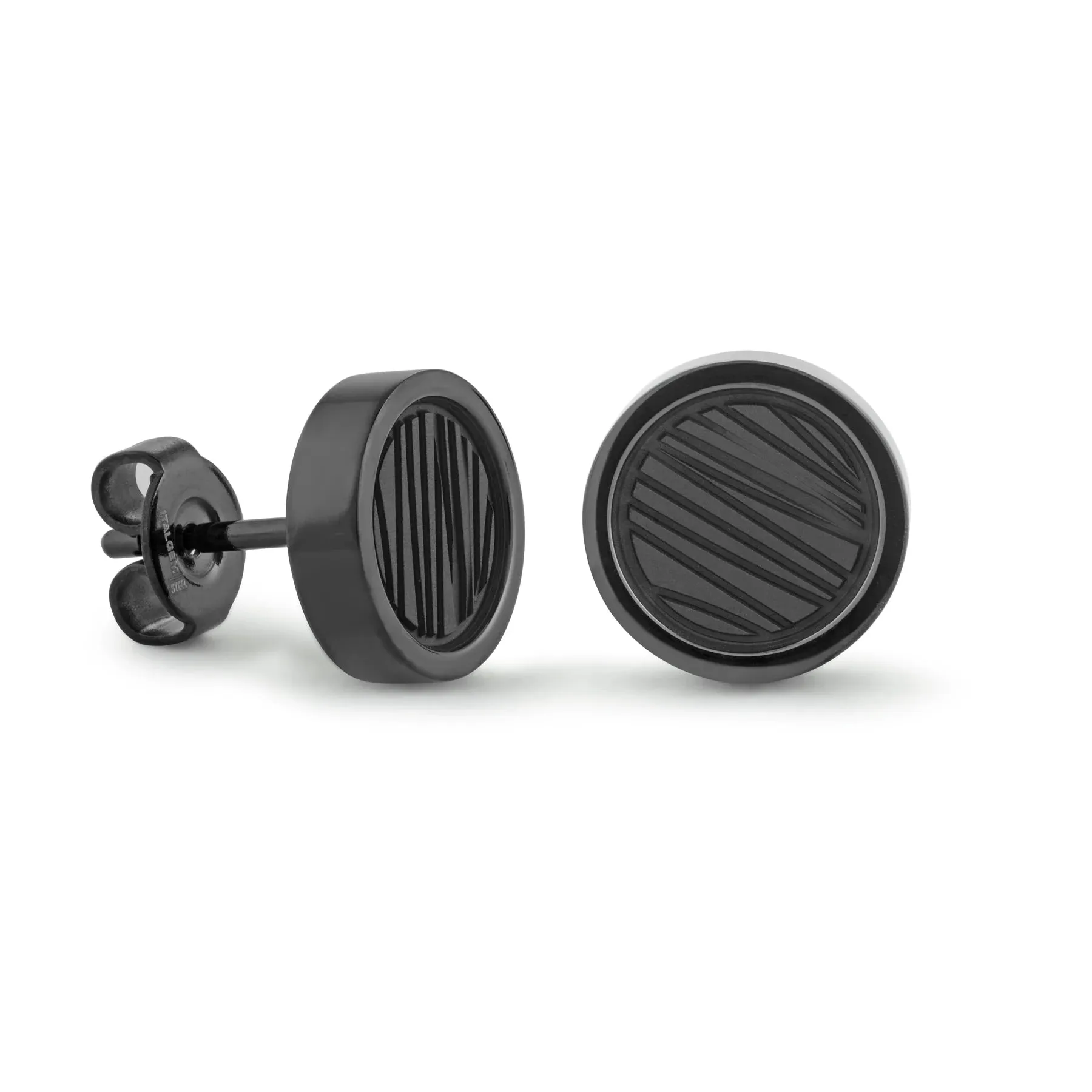 Black Brushed Stud Earrings | Italgem Steel