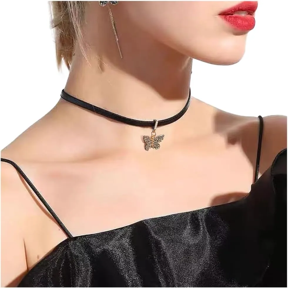 Black Choker Necklace for Women PU Choker with Elegant Pendant Jewelry Gothic Choker Collar Necklaces Gifts