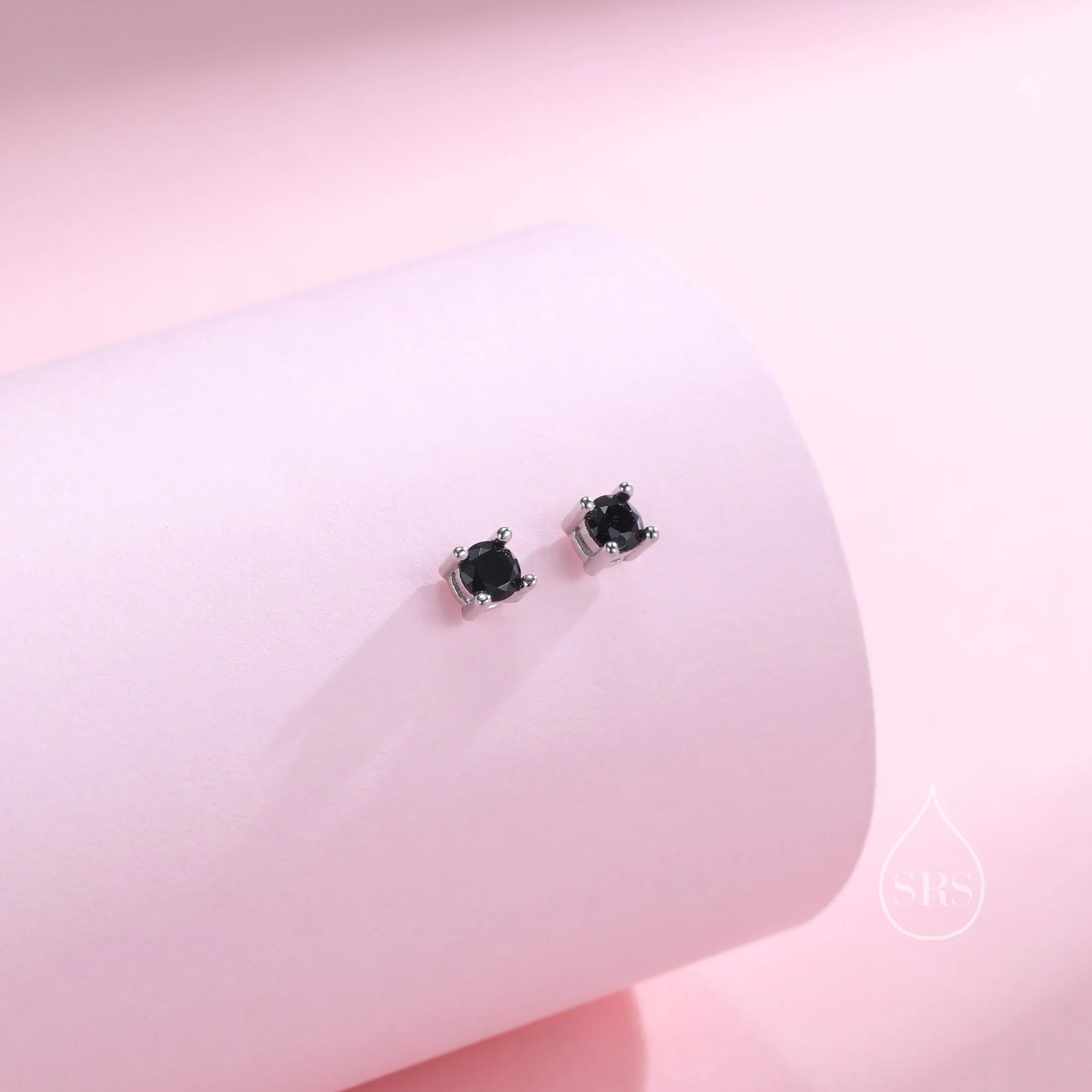 Black CZ Stud Earrings in Sterling Silver, Available in 3mm, 4mm, 5mm, Brilliant Cut Black CZ Earrings, Minimal CZ Stud Prong Set