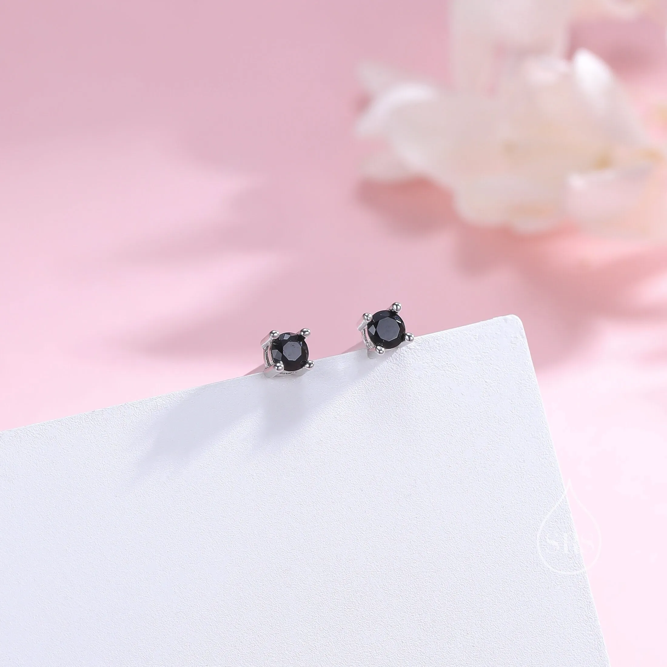 Black CZ Stud Earrings in Sterling Silver, Available in 3mm, 4mm, 5mm, Brilliant Cut Black CZ Earrings, Minimal CZ Stud Prong Set