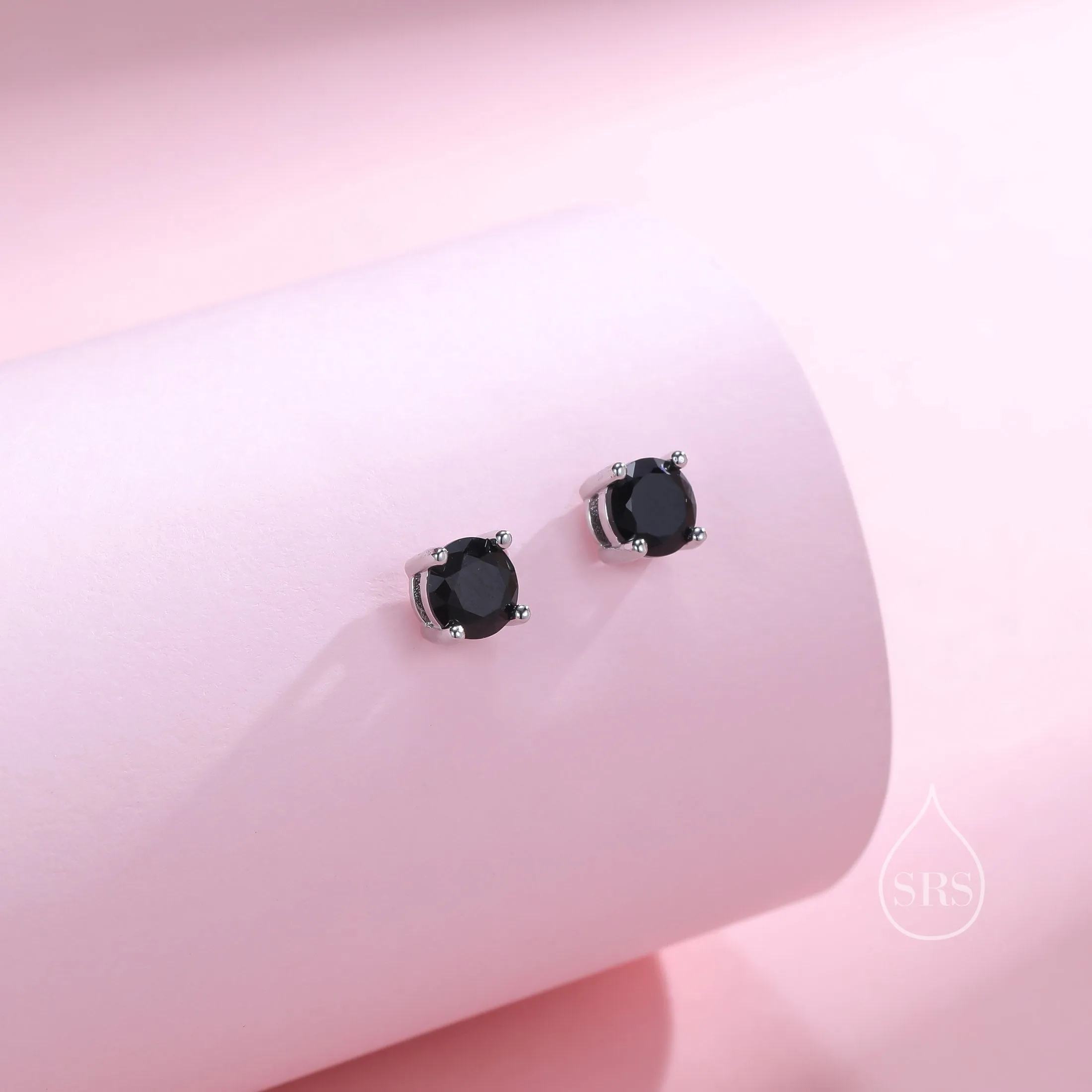 Black CZ Stud Earrings in Sterling Silver, Available in 3mm, 4mm, 5mm, Brilliant Cut Black CZ Earrings, Minimal CZ Stud Prong Set