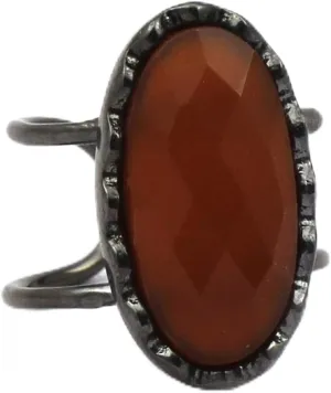 Black Plated Red Onyx Single Stone Rings Handmade Oval Shape Gemstone Adjustable Rings Jewelry