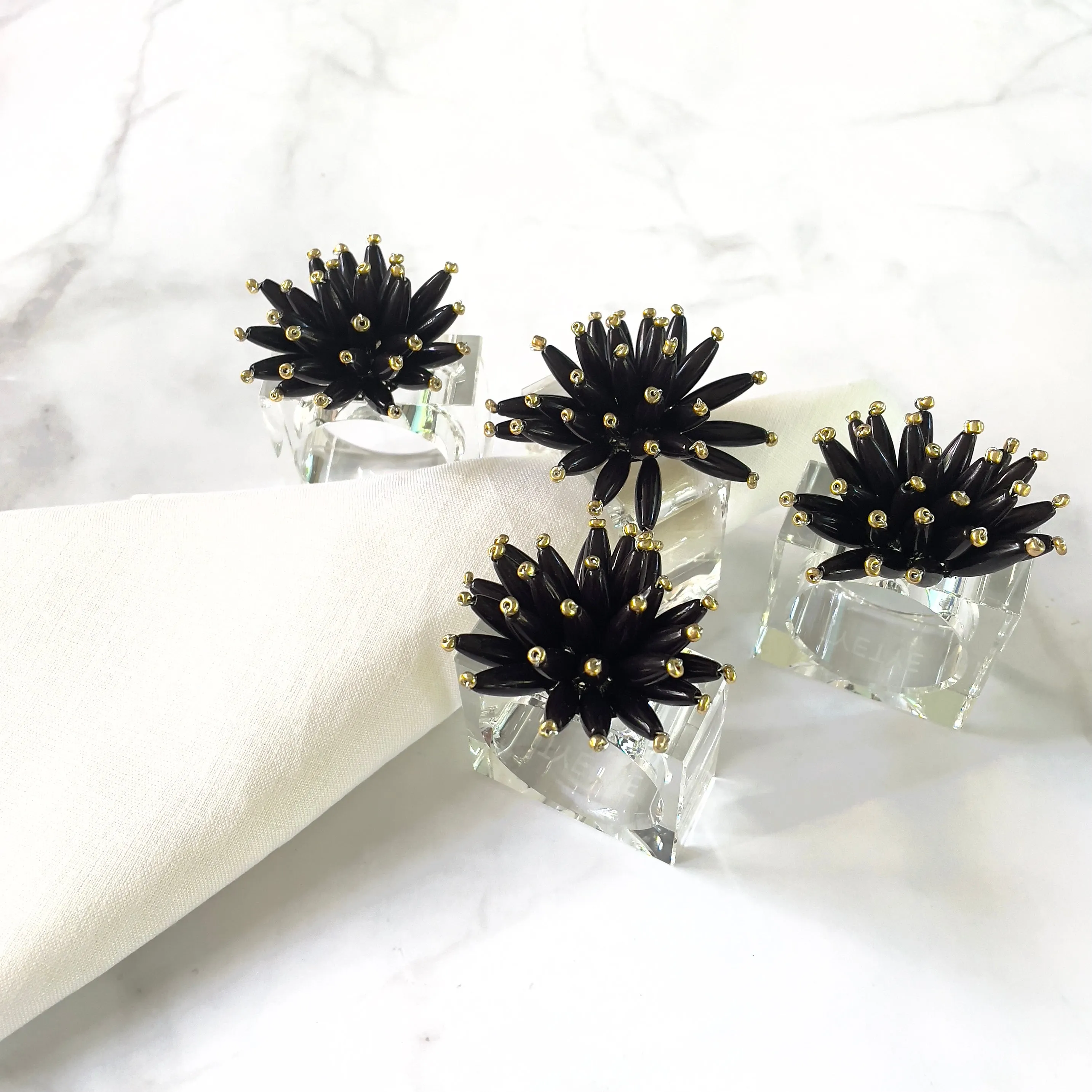 Bloom Black Napkin Rings (Set of 4)