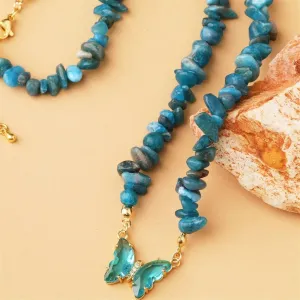 Blue Apatite Butterfly Stone Necklace