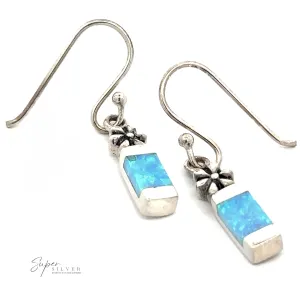Blue Created Opal Earrings with Flower