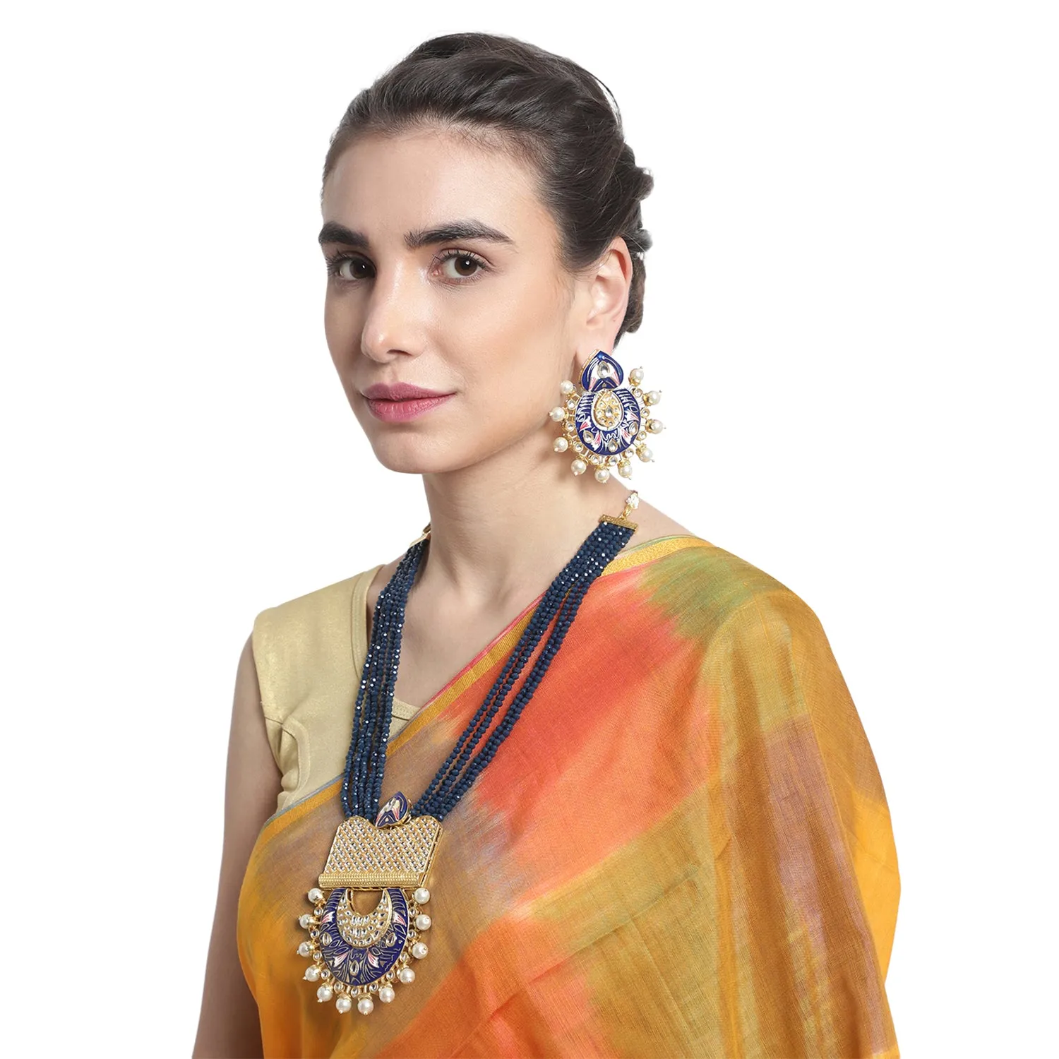 Blue Indian Kundan Long Necklace Set