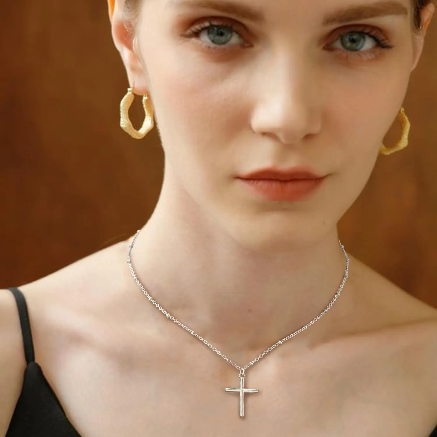 BMMYE Silver Cross Necklaces for Women 925 Sterling Silver Adjustable Cross Necklace 14k Gold Cross Necklaces for Women