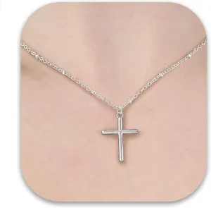 BMMYE Silver Cross Necklaces for Women 925 Sterling Silver Adjustable Cross Necklace 14k Gold Cross Necklaces for Women